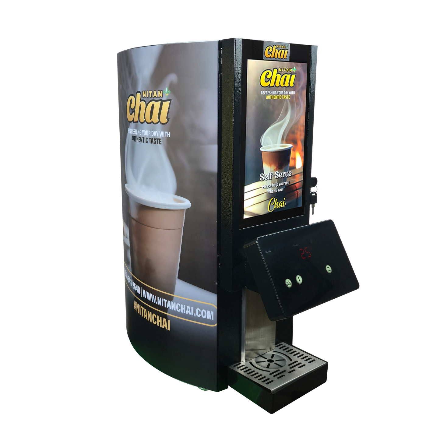 Self-serve chai machine with digital display