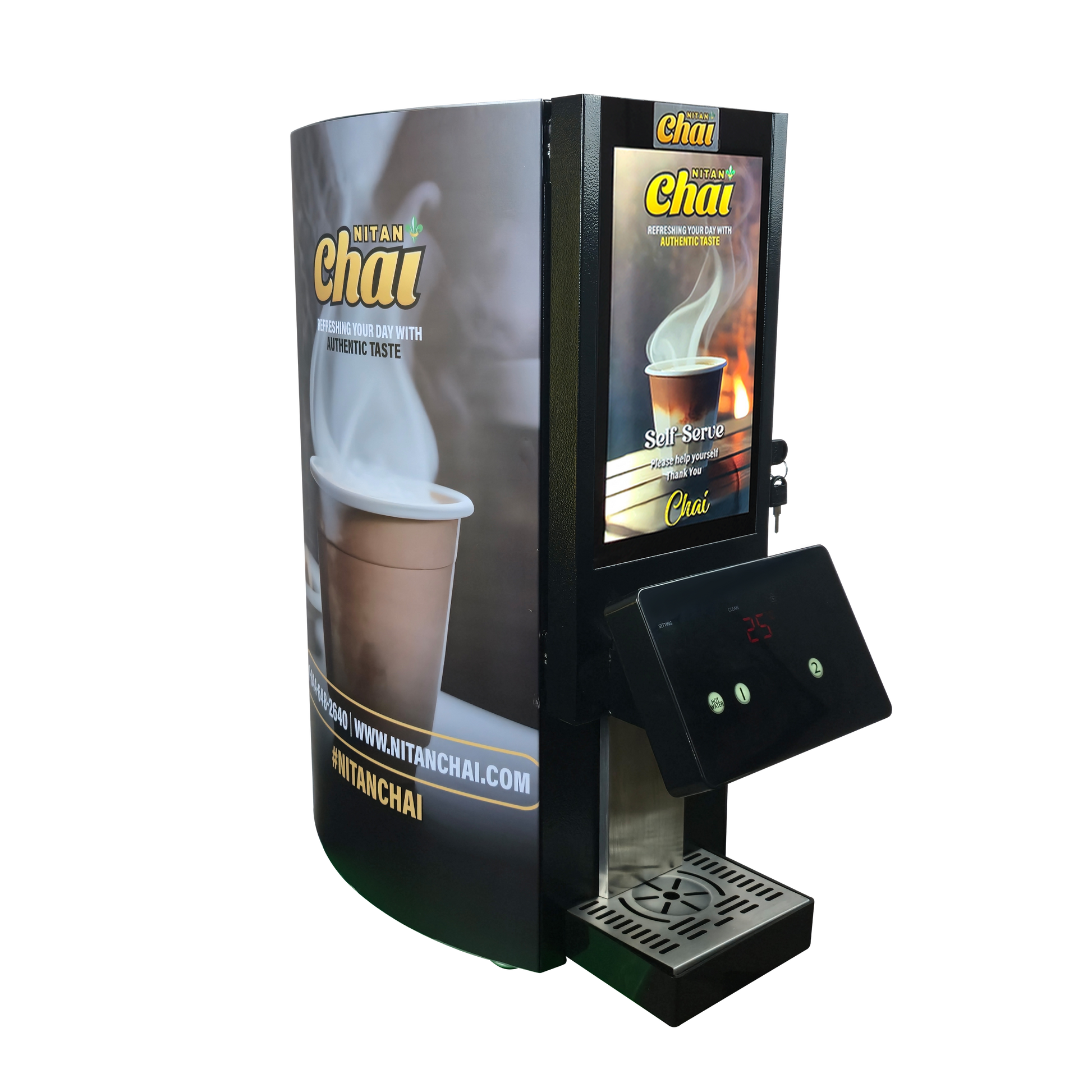Self-serve chai machine with digital display